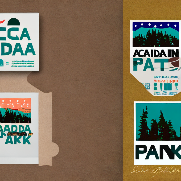 "Abstract Acadia National Park, bold block font, modern style, inspired by Party In The Park logo."