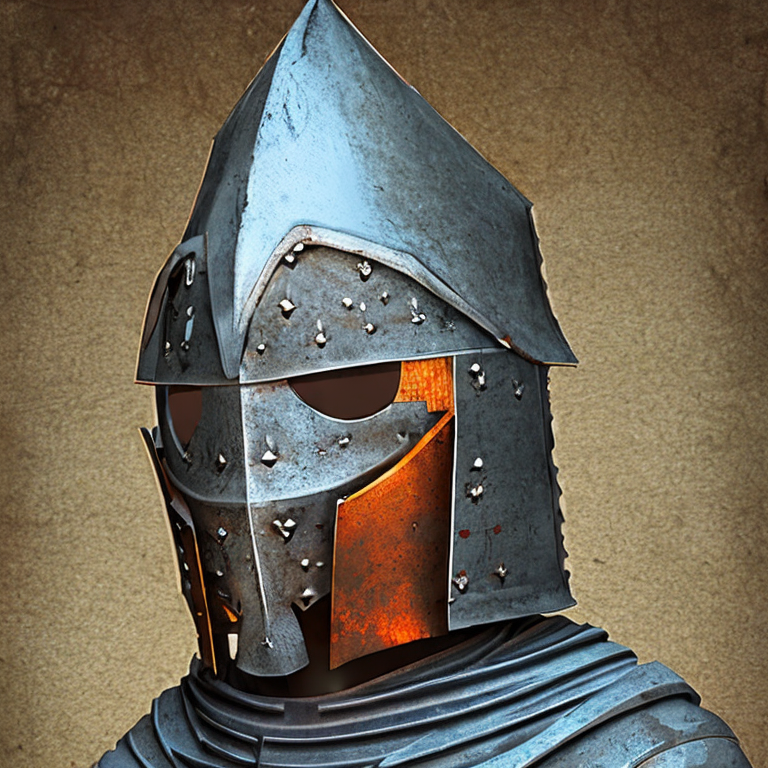 A human knight with a rusted helmet