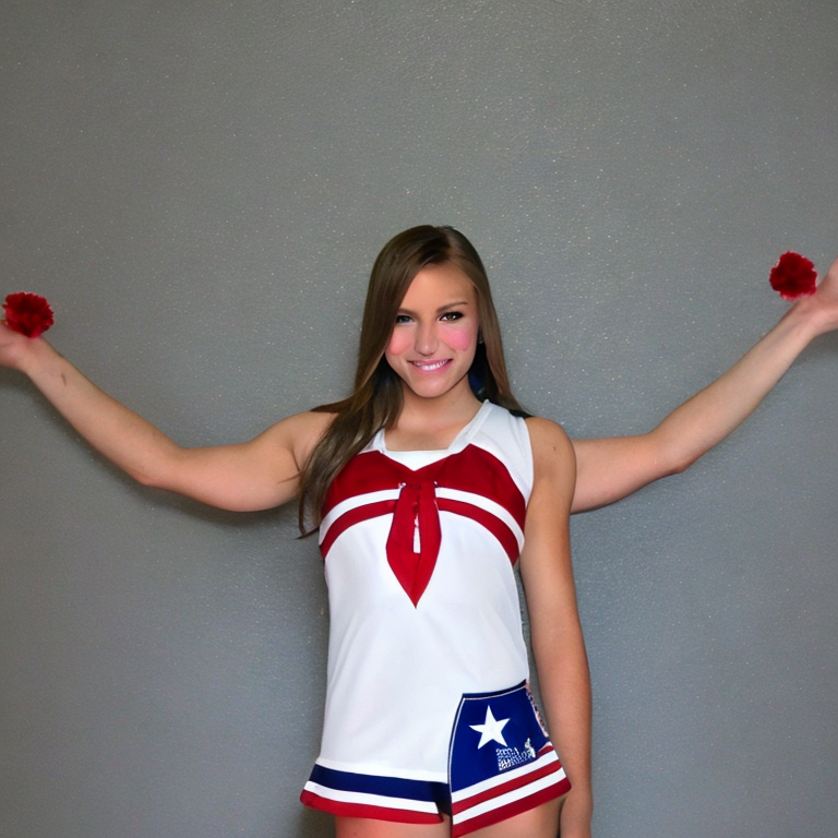 16 Year Old White Female Team USA Cheerleader Uniform Top Team USA Cheerleader Uniform Logo Crest T…