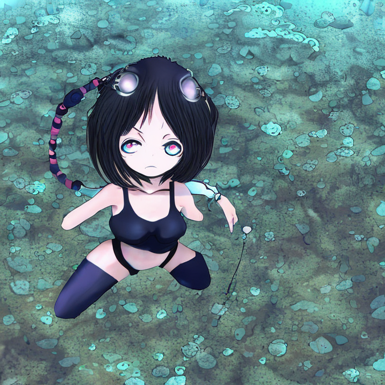 a very cute anime girl freediving