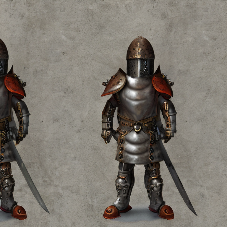 A human knight with a rusted helmet